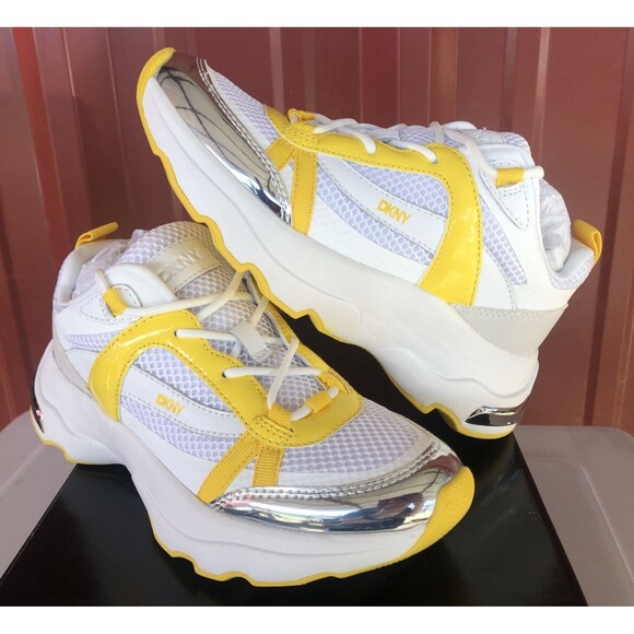 DKNY Juna Slip On Sneak Athletic Sneaker Sz 5.5 Yellow, White, & Metallic NEW!! - Picture 3 of 7